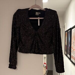 ASOS Black Sequin Glitter V-Neck Blouse